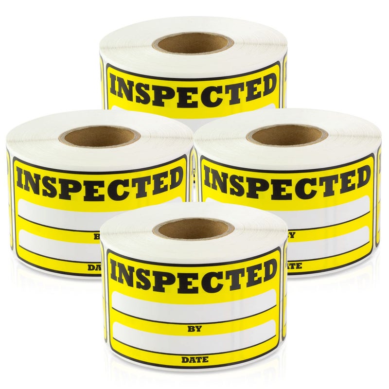 OfficeSmartLabels Inspection Stickers - 3""x1.5"" Rectangular Inspection Labels in Bright Yellow - Writable Space By & Date for Inventory Quality Control Warehouse Shipping Handling Strong Adhesive [1200 Labels per Roll] - Image 1